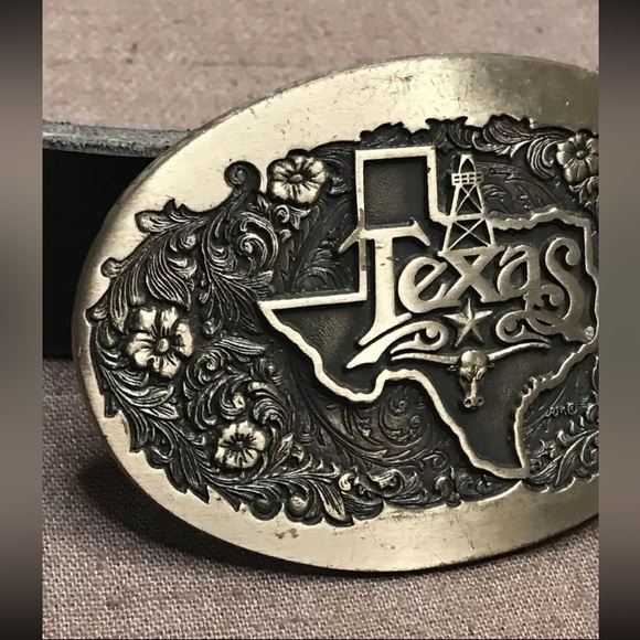 ADM Award Design Medals Texas Solid Brass Buckle Black Leather Belt Norman OK - Picture 3 of 13